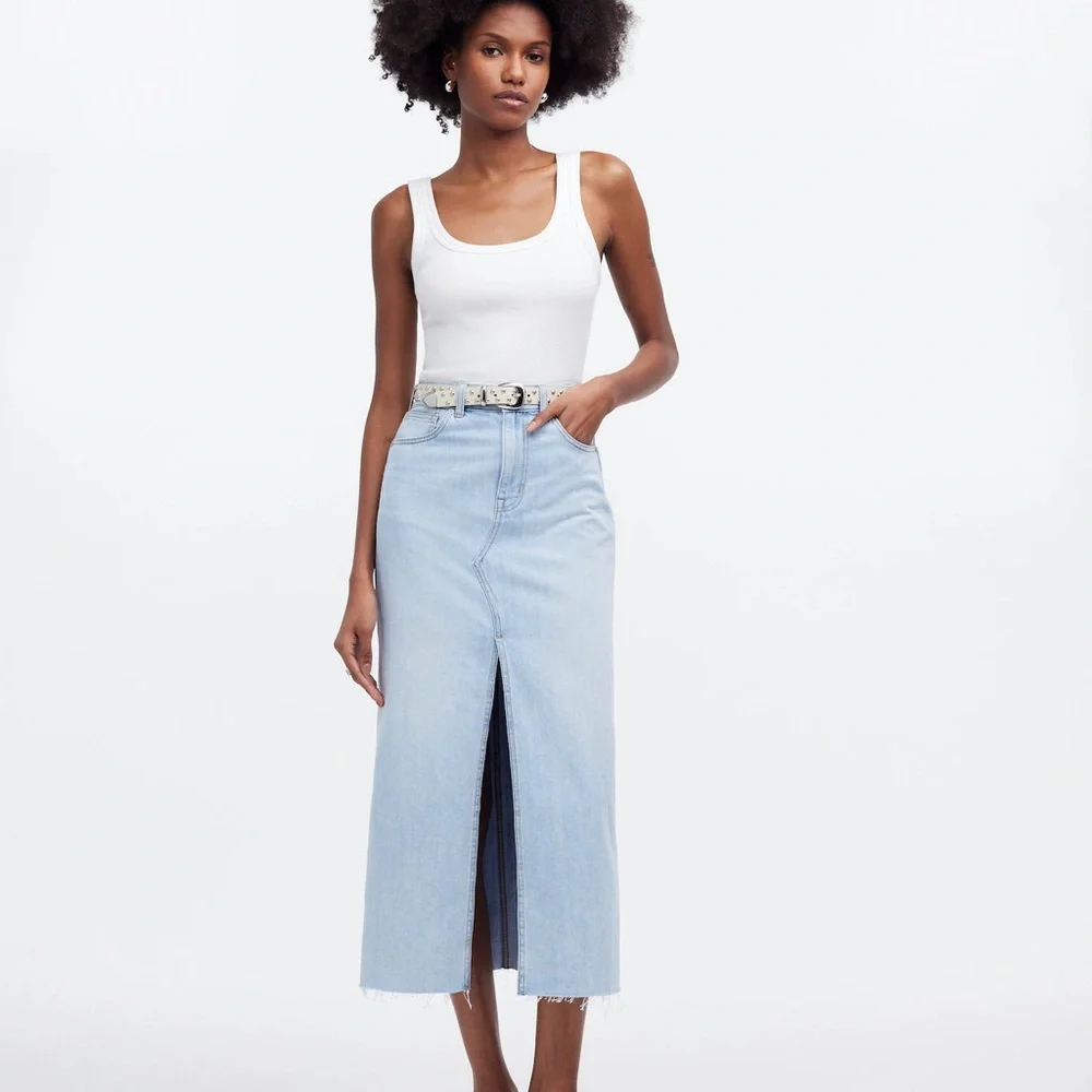 Madewell The Rilee Blue Jean Denim Midi Skirt Size 27